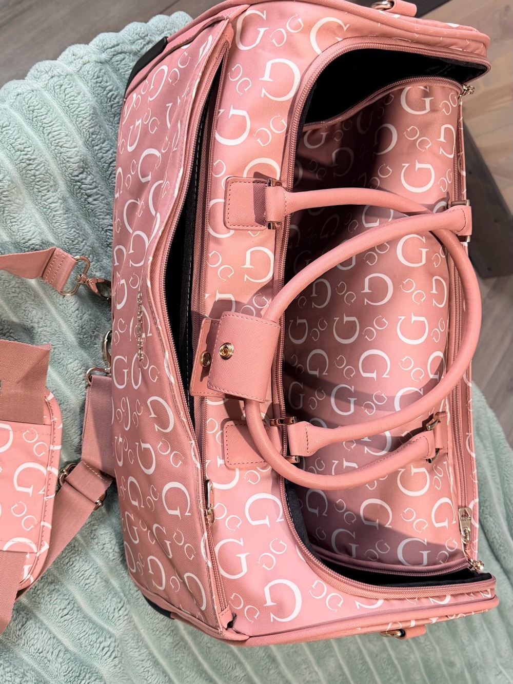 Guess Pink Logo-Print Travel Tote with Removable Strap